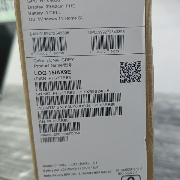 Lenovo LOQ 15IAX9E Core i7 12650HX 11months in warranty new